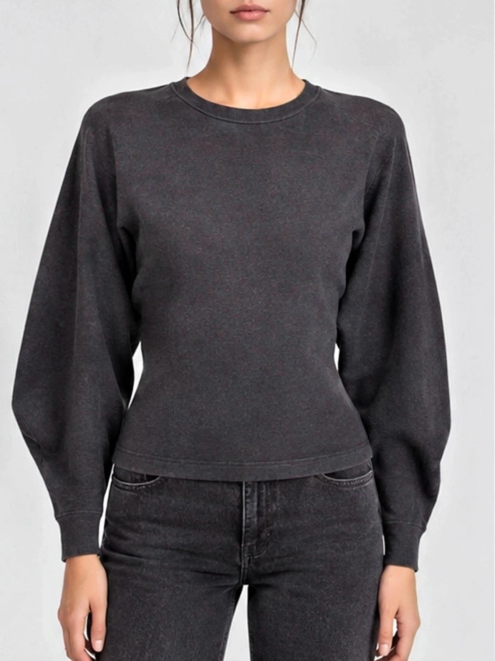NWT 🌚 Zara Washed Effect Balloon Sleeve Sweatshirt in Black Size Medium